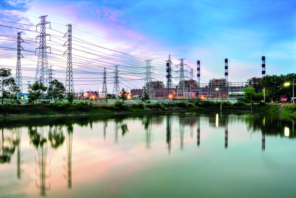 Twilight photo of power plant